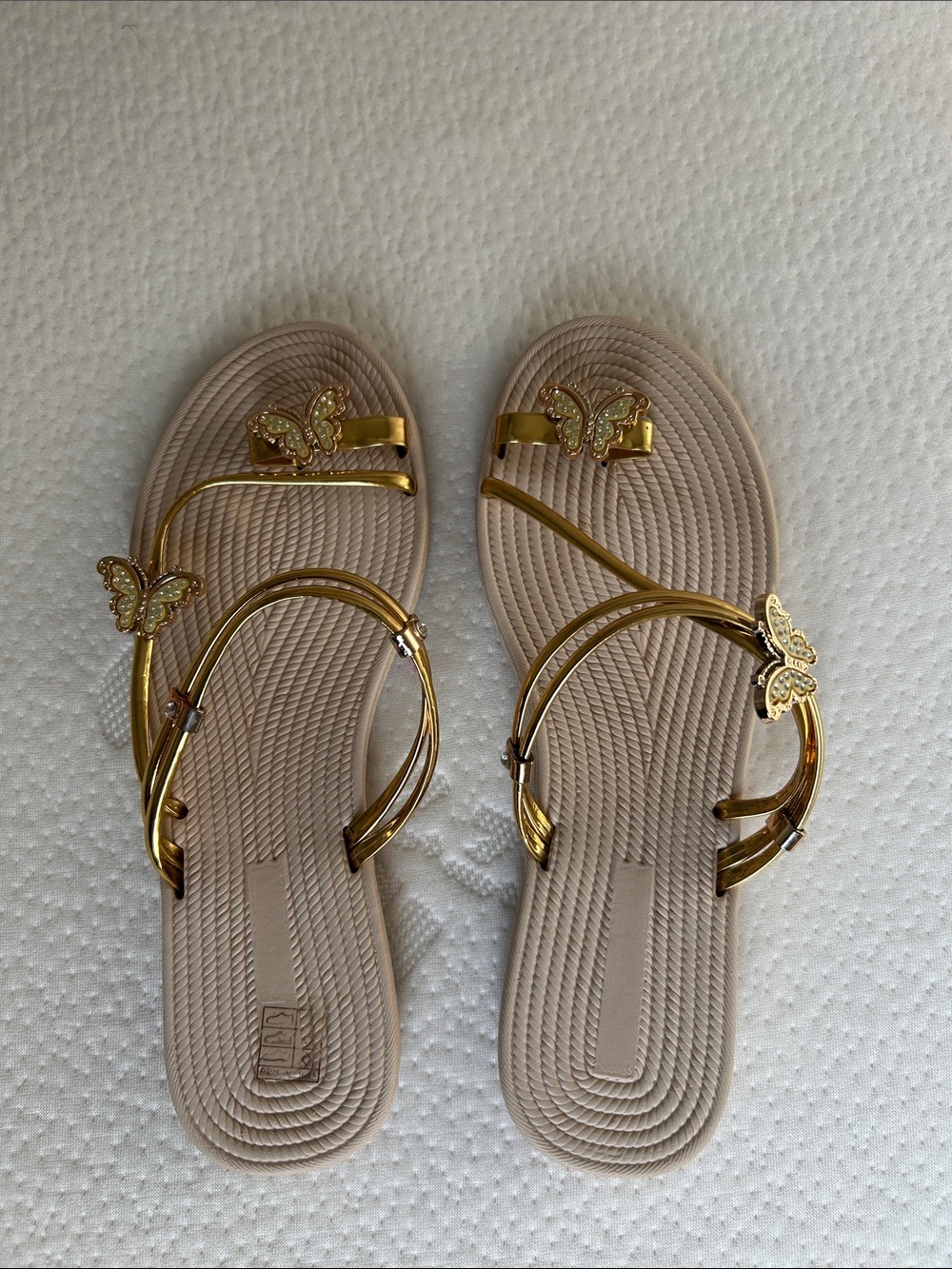 Gold-Strap Butterfly Women’s Sandals in Beige